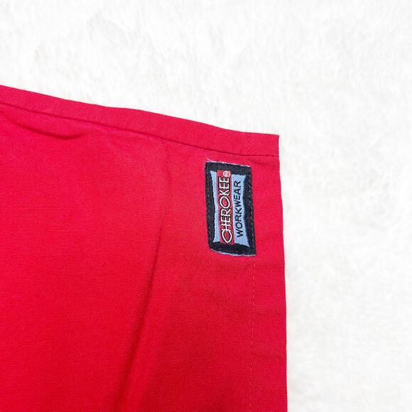 CHEROKEE Workwear Red Scrub V-neck Uniform Top Front Pockets - Picture 5 of 7